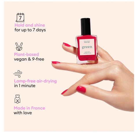 Manucurist Green Nagellack Dark Dahlia, 15ml, Лак для ногтей Dark Dahlia (Франция), стойкое покрытие без сколов, безопасная растительная формула 9 Free, 15мл 