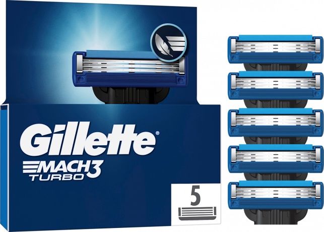 GILLETTE Rasierklingen, Mach3 Turbo, 5 St, Джилетт Сменные кассеты Mach3 Turbo для мужской бритвы, 5 шт.