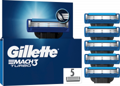 GILLETTE Rasierklingen, Mach3 Turbo, 5 St, Джилетт Сменные кассеты Mach3 Turbo для мужской бритвы, 5 шт.