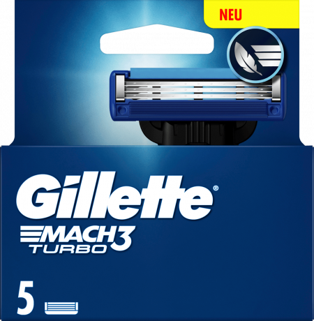 GILLETTE Rasierklingen, Mach3 Turbo, 5 St, Джилетт Сменные кассеты Mach3 Turbo для мужской бритвы, 5 шт.