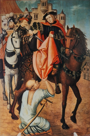 Картина винтажная "Святой Мартин и нищий" / Клаус Г.Бейер, 35 x 23,5 см, Германия, 1960-70гг.