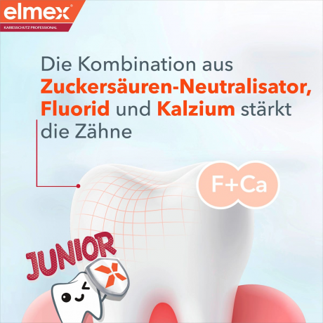elmex Zahnpasta Junior Kariesschutz Professional, 75 ml, Детская зубная паста Junior Kariesschutz Professional с кальцием и фторидом, 6–12 лет, 75 мл