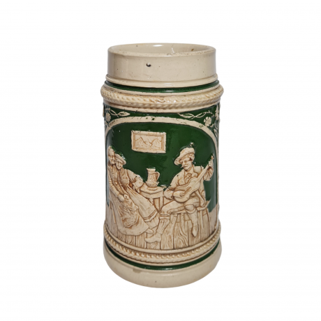 Немецкая пивная кружка винтажная W.Germany в бежево-зеленых тонах, керамика, 0.5 л, 15.5 см, Германия, 1970-80гг.