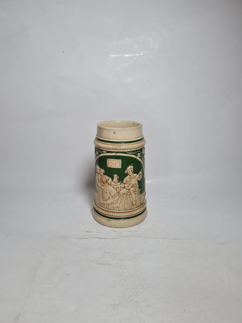 Немецкая пивная кружка винтажная W.Germany в бежево-зеленых тонах, керамика, 0.5 л, 15.5 см, Германия, 1970-80гг.