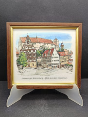 Картина винтажная Gunter Bottger &quot;Вид из дома Дюрера и замок Кайзербург (Нюрнберг)&quot;, цветная графика, в раме, 18.5 х 16.5, Германия, 1980-90гг.