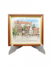 Картина винтажная Gunter Bottger &quot;Вид из дома Дюрера и замок Кайзербург (Нюрнберг)&quot;, цветная графика, в раме, 18.5 х 16.5, Германия, 1980-90гг.