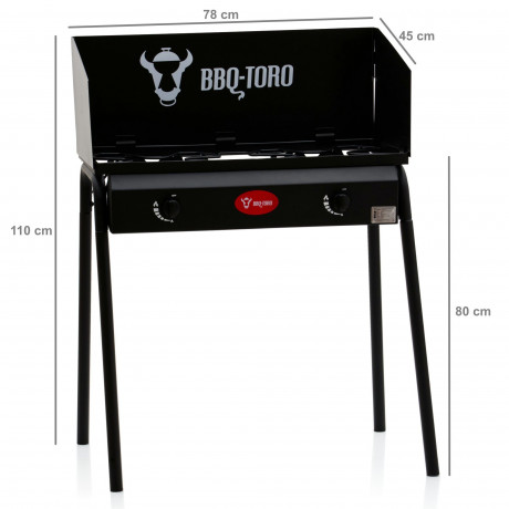 BBQ-Toro BBQ-Toro Gaskocher Gas Grilltisch mit Windschutz, Gusseisen Gaskocher 2 Brenner, 12kw  Газовая плита BBQ-Toro, газовый гриль-стол с защитой от ветра, чугунная газовая плита, 2 конфорки, 12 кВт