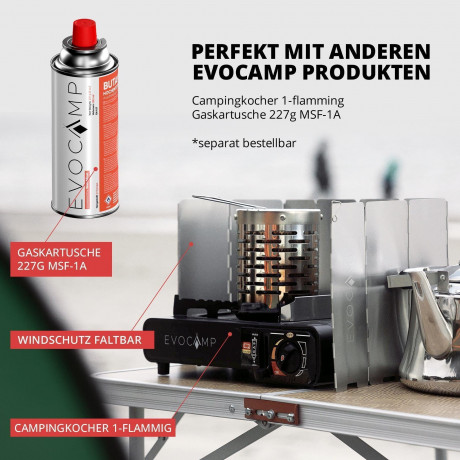 EVOCAMP EVOCAMP Gaskocher Heizaufsatz mit 20x20cm feuerfester Unterlage, (Heizaufsatz fur Gaskocher mit feuerfester Unterlage), ideal als Zeltheizung und Campingheizung  Нагревательная насадка для газовой плиты EVOCAMP с огнестойким основанием 20x20 см (н