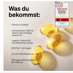 MK7 natural elements D3 + K2  1000 МЕ + 20 мкг, витамин D3 и K2 для иммунитета и костей, веганские мягкие капсулы, 120 шт