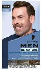 Schwarzkopf Men Re-Nature Dark 2st, Краска от седины для мужчин, постепенное восстановление цвета волос, тёмно-каштановый / чёрный, 2шт