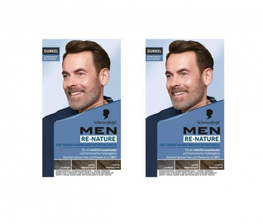 Schwarzkopf Men Re-Nature Dark 2st, Краска от седины для мужчин, постепенное восстановление цвета волос, тёмно-каштановый / чёрный, 2шт