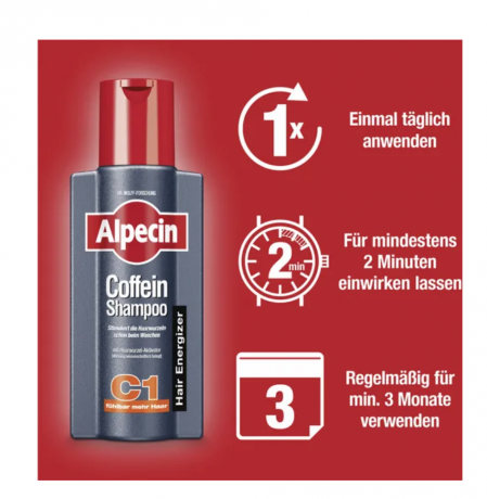 Alpecin ALPECIN Coffein Shampoo C1, Восстанавливающий Шампунь с Активным Экстрактом Кофеина для Придания Жизни Волосам, 250 мл