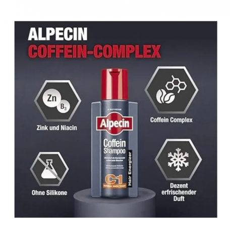 Alpecin ALPECIN Coffein Shampoo C1, Восстанавливающий Шампунь с Активным Экстрактом Кофеина для Придания Жизни Волосам, 250 мл