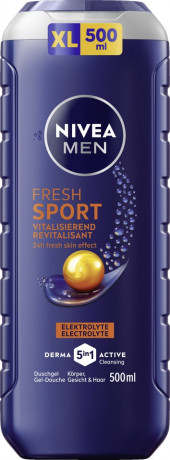 NIVEA MEN 5in1 Duschgel Fresh Sport, 500 ml, Нивеа Мужской гель для душа и волос 5 в 1, электролиты и минералы, после спорта, 500 мл
