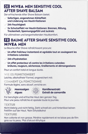 NIVEA MEN Sensitive Cool After Shave Balsam, 100 ml, Нивеа Мужской бальзам после бритья охлаждающий, экстракт ромашки и ментол, для чувствительной кожи, 0% спирта, 100 мл