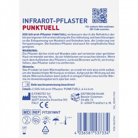 SOS Infrarot-Pflaster Punktuell, 2 Stuck, SOS Инфракрасный пластырь точечный, улучшает кровообращение, для мышц и суставов, 2 шт.