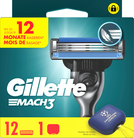 GILLETTE Rasierklingen, Mach3, 12 St, Джилетт Сменные кассеты Mach3 для мужской бритвы, 12 шт.