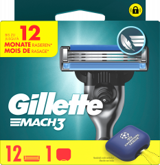 GILLETTE Rasierklingen, Mach3, 12 St, Джилетт Сменные кассеты Mach3 для мужской бритвы, 12 шт.