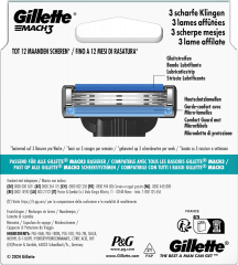 GILLETTE Rasierklingen, Mach3, 12 St, Джилетт Сменные кассеты Mach3 для мужской бритвы, 12 шт.