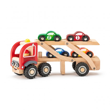 Woodyland Holzspielzeug LKW und Anhanger mit Fahrzeugen Деревянный игрушечный грузовик и прицеп с транспортными средствами