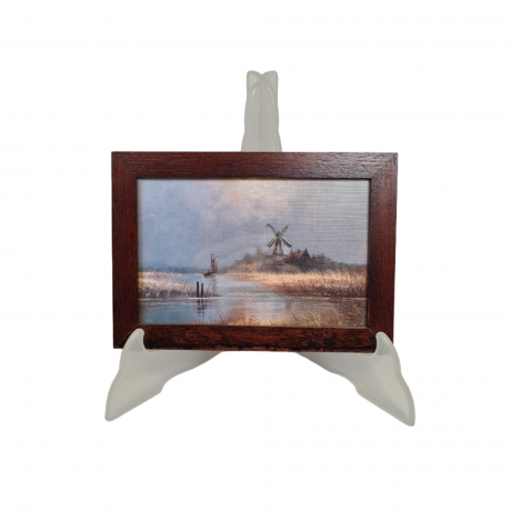 Картина винтажная Im Stil C.Stenton "Пейзаж с мельницей", деревянная рама, 17 х 12 см, Германия, 1960-70гг.
