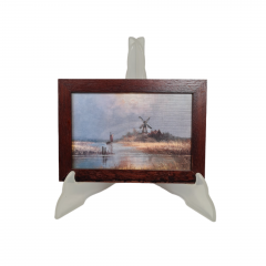 Картина винтажная Im Stil C.Stenton &quot;Пейзаж с мельницей&quot;, деревянная рама, 17 х 12 см, Германия, 1960-70гг.