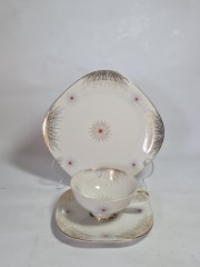 Чайное трио винтажное Wunsiedel Bavaria / Claudia с золотым декором в виде лучей, фарфор, Германия, 1960-70гг.