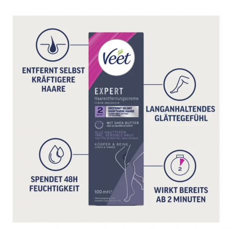 Veet EXPERT Haarentfernungscreme Korper & Beine alle Hauttypen,  Крем для удаления волос EXPERT для тела и ног, подходит для всех типов кожи 100мл