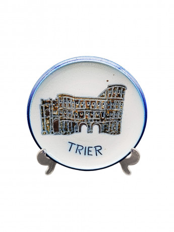 Тарелка декоративная винтажная Wico "Триер" в бежево-синих тонах, керамика, 19 см, Германия, 1960-70гг.