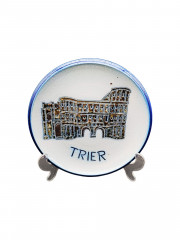 Тарелка декоративная винтажная Wico &quot;Триер&quot; в бежево-синих тонах, керамика, 19 см, Германия, 1960-70гг.