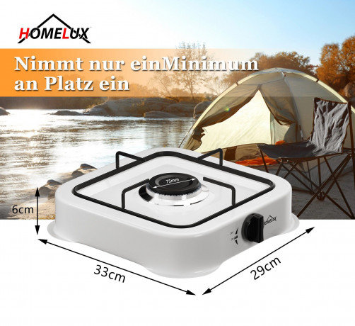 HOMELUX HOMELUX Gaskocher Campingkocher mit 1,5M Anschlussschlauch und Druckminderer 50 mbar, (Camping Gasherd Kocher) 1-flammig Газовая плита HOMELUX походная с соединительным шлангом 1,5 м и редуктором давления 50 мбар (походная газовая плита)