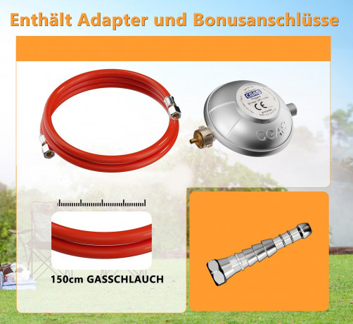 HOMELUX HOMELUX Gaskocher Campingkocher mit 1,5M Anschlussschlauch und Druckminderer 50 mbar, (Camping Gasherd Kocher) 1-flammig Газовая плита HOMELUX походная с соединительным шлангом 1,5 м и редуктором давления 50 мбар (походная газовая плита)