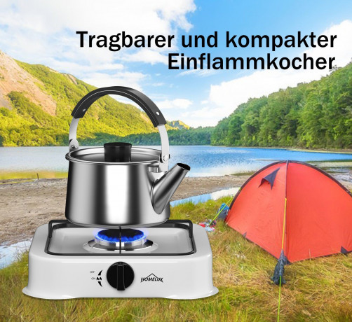 HOMELUX HOMELUX Gaskocher Campingkocher mit 1,5M Anschlussschlauch und Druckminderer 50 mbar, (Camping Gasherd Kocher) 1-flammig Газовая плита HOMELUX походная с соединительным шлангом 1,5 м и редуктором давления 50 мбар (походная газовая плита)