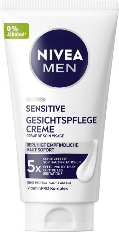 NIVEA MEN Sensitive Gesichtspflege Creme, 75 ml, Нивеа Мужской крем для лица, для чувствительной кожи, ромашка и витамин E, без отдушек, 24ч увлажнение, 75 мл