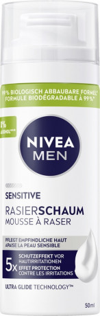 NIVEA MEN Sensitive Rasierschaum, 50 ml, Нивеа Мужская пена для бритья, экстракт ромашки, для чувствительной кожи, дорожный формат, 50 мл