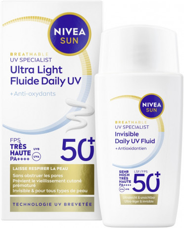 NIVEA SUN UV Schutz Gesicht Experte Invisible Daily UV-Fluid LSF 50+, 40 ml, Нивеа Солнцезащитный UV-флюид для лица, SPF 50+, невидимый, ежедневный, 40 мл