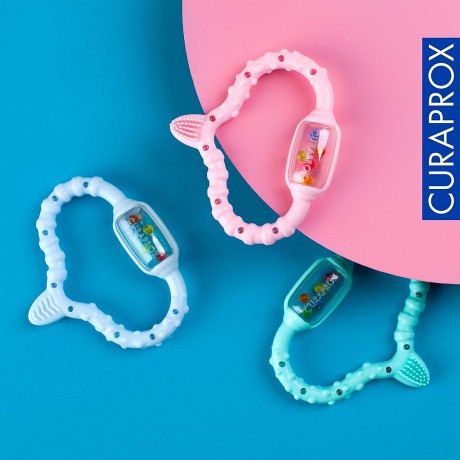 Curaprox Baby-Beissring mit Rassel  Lernzahnburste Детское кольцо для прорезывания зубов с обучающей зубной щеткой-погремушкой