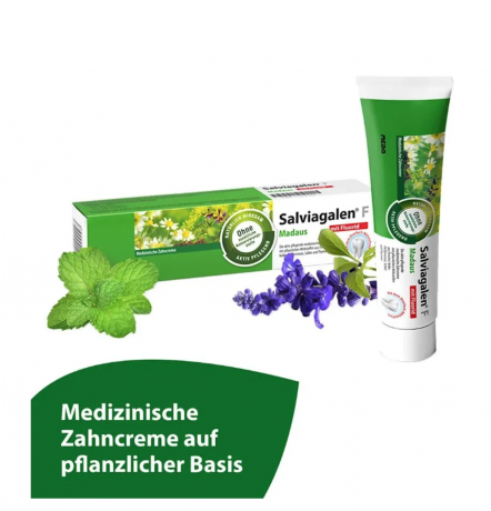 Salviagalen F Madaus Zahncreme 75 ml x 5st, Зубная паста Salvigalen F Madaus с фтором, для чувствительных зубов, защита от кариеса и воспалений, травяная формула 75мл х 5шт