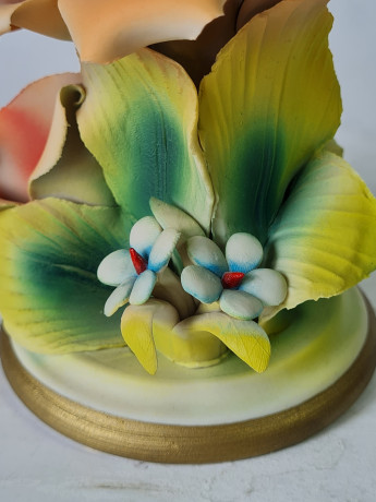 Фигурка винтажная в виде оранжевой розы с салатовыми листочками Capodimonte, 12 x 10 см, Италия, 1960-1970гг.