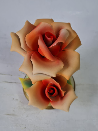 Фигурка винтажная в виде оранжевой розы с салатовыми листочками Capodimonte, 12 x 10 см, Италия, 1960-1970гг.