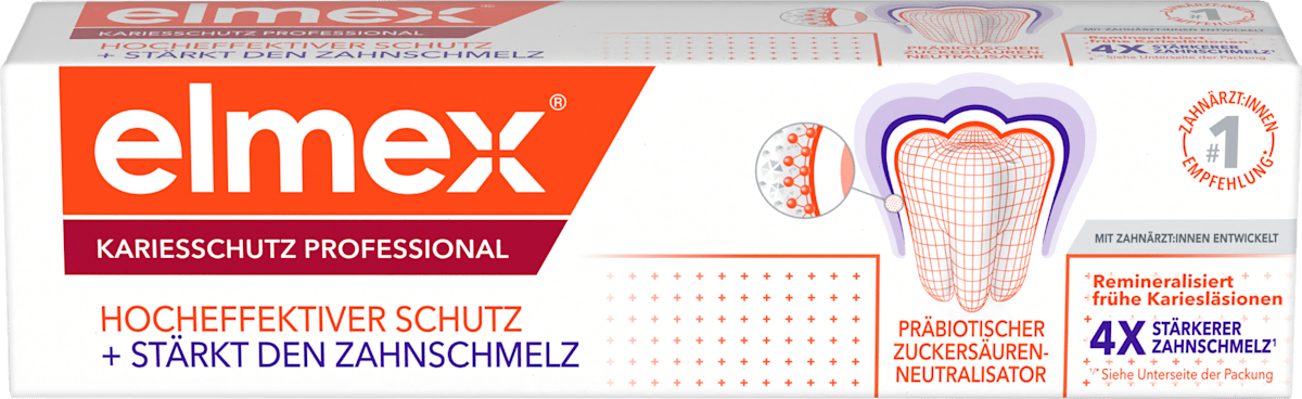 elmex Zahnpasta Kariesschutz Professional, 75 ml, Зубная паста Kariesschutz Professional с нейтрализатором сахарных кислот для защиты от кариеса, 75 мл