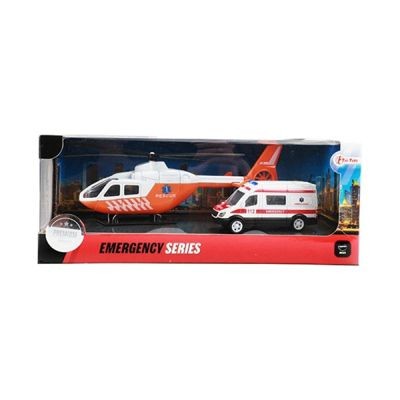 Toi-Toys Rettungs-Hubschrauber Helikopter mit Krankenwagen aus Druckguss mit einigen Kunststoffteilen Литой под давлением спасательный вертолет скорой помощи с пластиковыми деталями