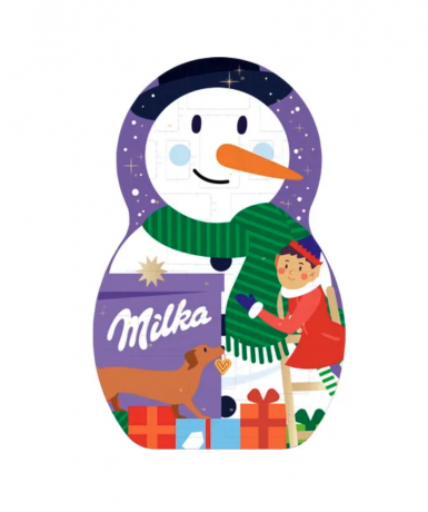 Milka Adventskalender 5STK Авдент-календарь 2025 Снеговик, 24 сладких сюрприза, ‎28см x 43см, 5 штук х 213 грамм