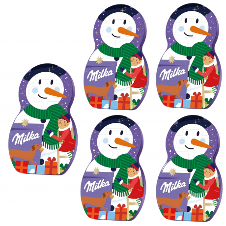 Milka Adventskalender 5STK Авдент-календарь 2025 Снеговик, 24 сладких сюрприза, ‎28см x 43см, 5 штук х 213 грамм