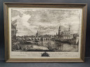 Репродукция гравюры винтажная Dieter Kessel "Перспектива. Дрезденский мост через Эльбу", в раме, под стеклом, 30.5 х 22.5 см, Германия, 1960-70гг.