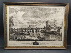 Репродукция гравюры винтажная Dieter Kessel &quot;Перспектива. Дрезденский мост через Эльбу&quot;, в раме, под стеклом, 30.5 х 22.5 см, Германия, 1960-70гг.