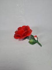 Статуэтка винтажная большая Capodimonte &quot;Алая роза с листочками и бутоном&quot;, фарфор, 10 х 20 см, Италия, 1960-70гг.