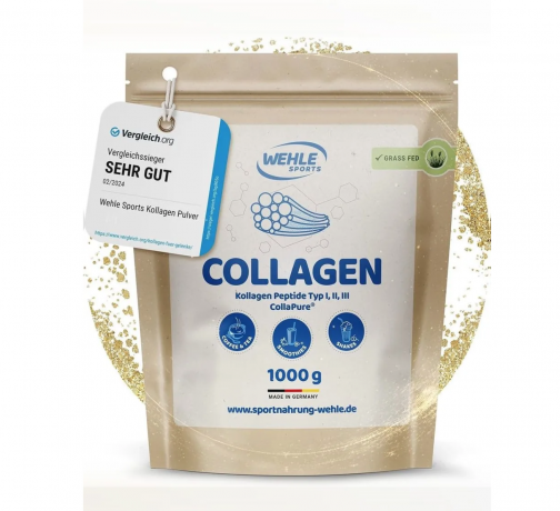 Wehle Sports pulver 1000g, Коллаген гидролизованный порошок, тип I II III, поддержка суставов, кожи и мышц каждый день, без вкуса, Германия, 1000 г