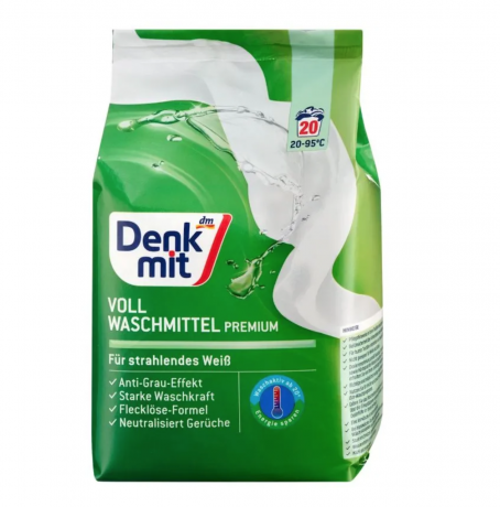 Denkmit Vollwaschmittel Pulver fur strahlendes Weib, 20 Wl, Порошок для белого белья, стиральный порошок против серости и пятен с ароматом свежести, 1.35 кг (20 стирок)