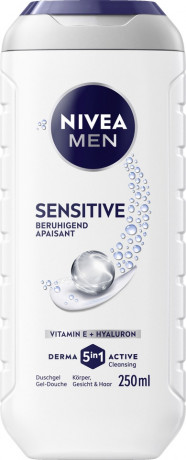 NIVEA MEN 5in1 Duschgel Sensitive, 250 ml, Нивеа Мужской гель для душа и волос 5 в 1, витамин E и гиалурон, для чувствительной кожи, 250 мл